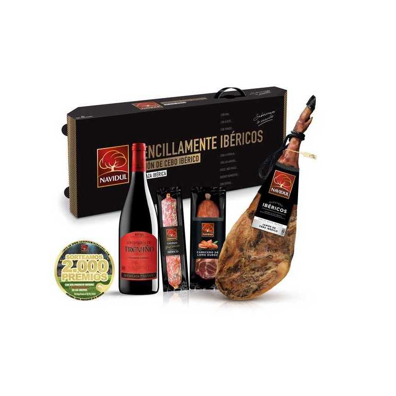 Lote Navidul Jamón de Cebo Ibérico 50% de Raza Ibérica De Extremadura peso del Jamón 7'5 x 8'5 Kilos MAS LOTE DE REGALOS