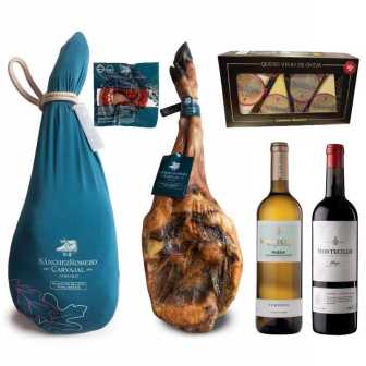 Lote Nº 1 Paleta Sánchez Romero Carvajal Pata Negra Con Queso Ciudad de Sansueña, Vino Tinto y Blanco Montecillo y Jabuguitos