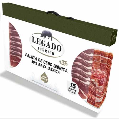 Loncheado Ibérico LEGADO Paleta de cebo Ibérico 50% Raza Ibérica - 15 sobres de 55 gramos - Maletin