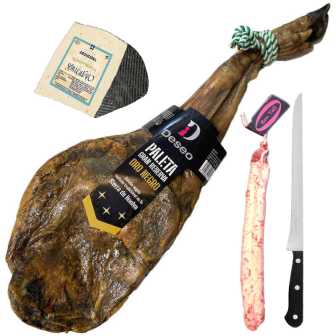 Pack 50 Paleta Ibérica Gran Reserva DESEO Oro Negro Selección Sierra de Huelva + Cuña Queso + Fuet + Cuchillo