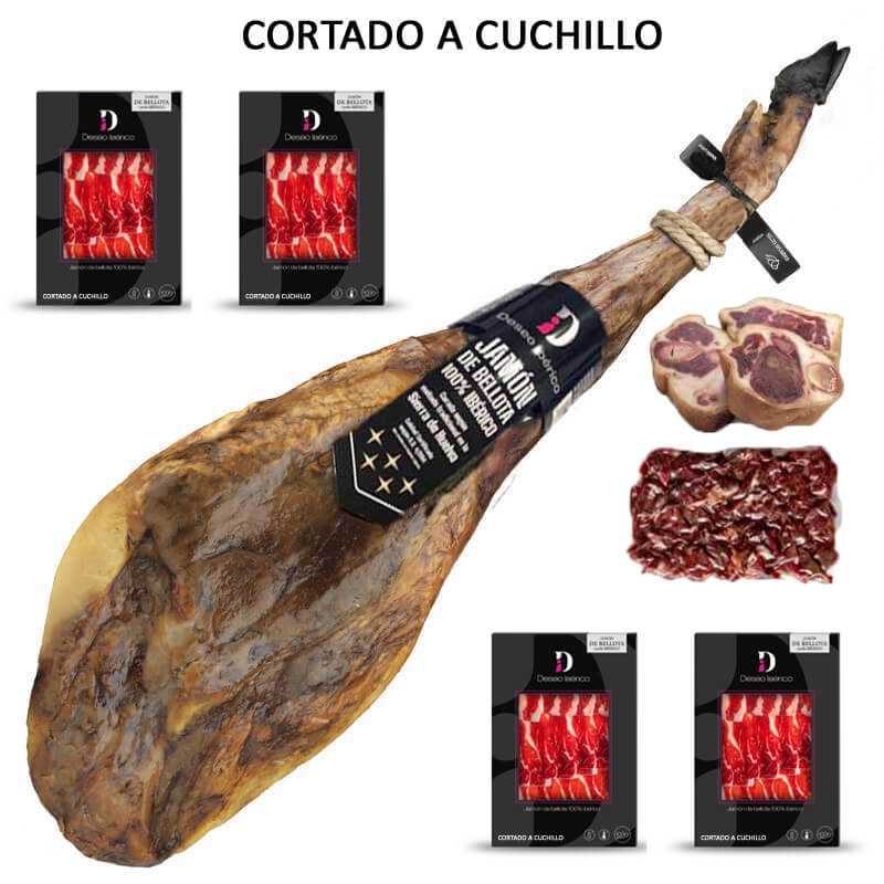 Jamón de Bellota 100% Ibérico Deseo Ibérico Certificado Cortado A Cuchillo - El Auténtico Pata Negra